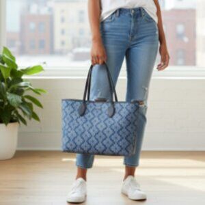 Kate Spade AUTHENTICATED Blue Denim Floral Tote Bag | Large Shopper Bag